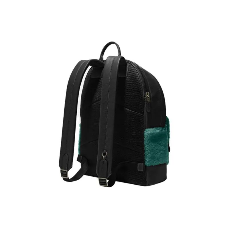 COACH West Shearling With Refined Pebbled Leather Backpack Large Size Women's Forest Green-3