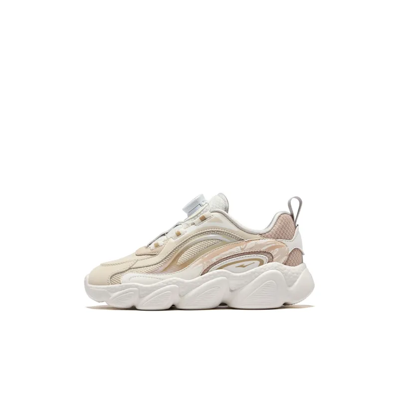 ERKE KIDS Slip-Resistant Cushioning Wear-Resistant Low-Top Kids Lifestyle Shoes Warm Linen/Light Crystal White Kids'-0