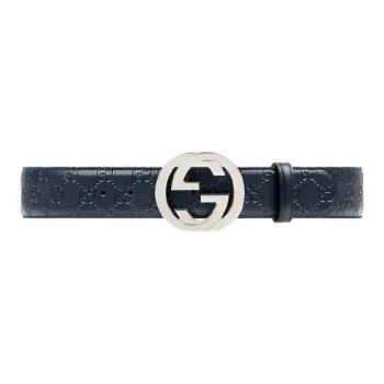 GUCCI Belt Signature Leather 1.5W Blue