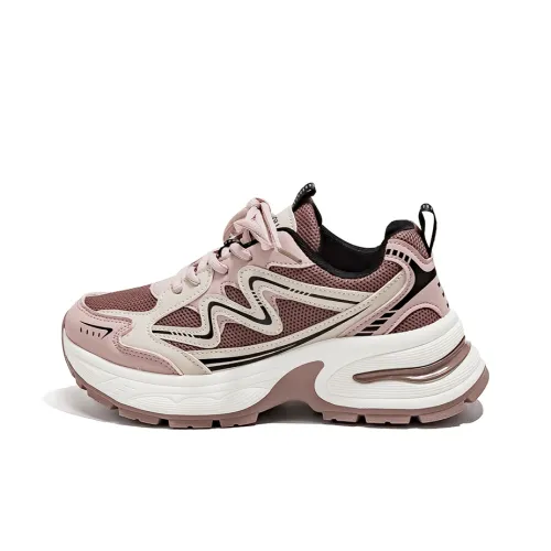 HUANQIU Anti Slip And Wear Resistant Lightweight Low Top Chunky Sneakers Women's Pink