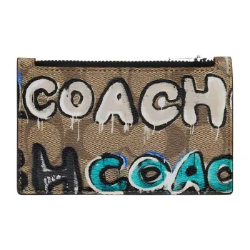 COACH Mint+Serf Zip Card Case Collaboration Canvas With Leather Canvas Bag Clutch Wallet Card Holder Women's Khaki