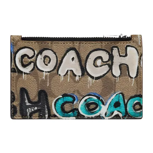 COACH Mint+Serf Zip Card Case Collaboration Canvas With Leather Canvas Bag Clutch Wallet Card Holder Women's Khaki