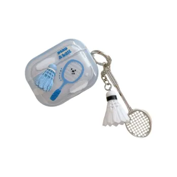 Baohuguang Compatible With AirPods 2/1/pro TPU Ins Creative Rotating Blue Badminton Headphone Cases