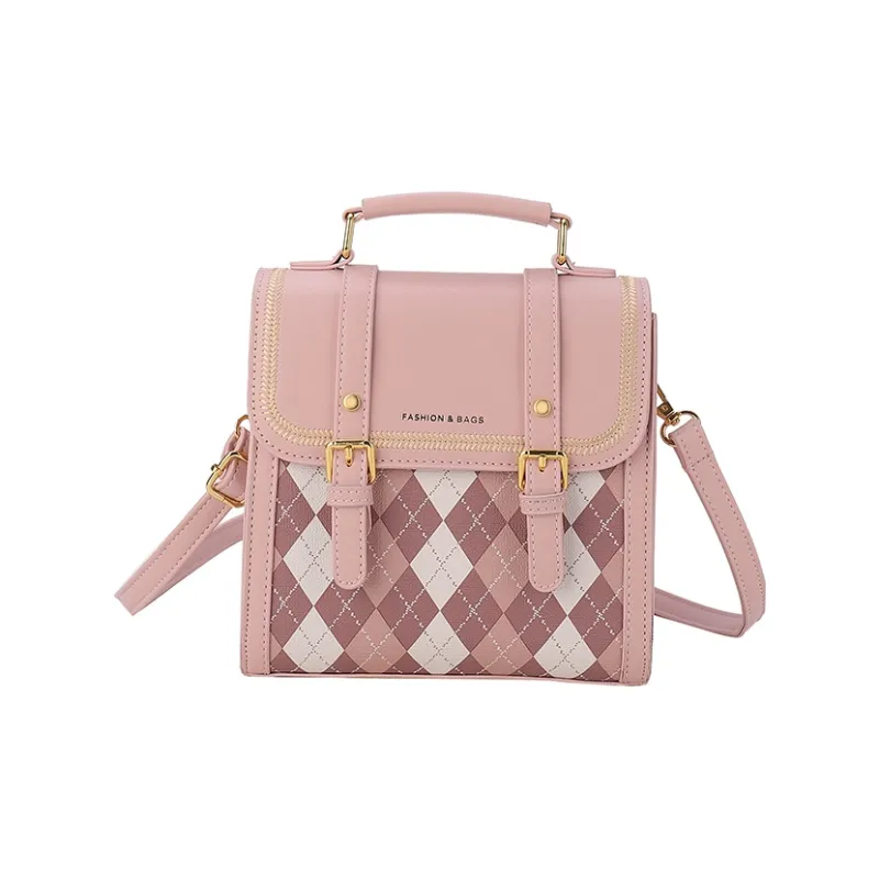 HCXK PU Backpack Small Backpack Portable One Shoulder Crossbody Unisex Ecru/Black/Pink/Coffee-6