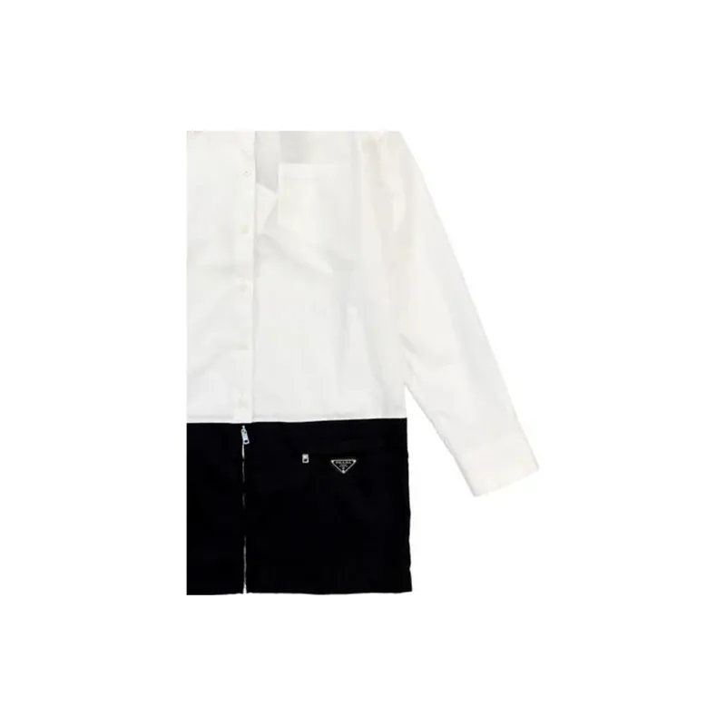 PRADA Two Toned Panelled Long Sleeved Shirt Dress-4