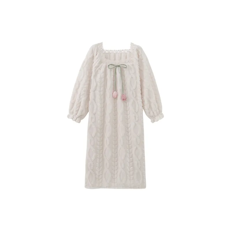 CAIHENGTONG Nightgown Women's Bowknot Floral Apricot-0
