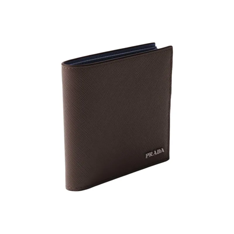 PRADA Saffiano Cow Leather Wallet Men's Coffee & Baltic Sea Blue-1