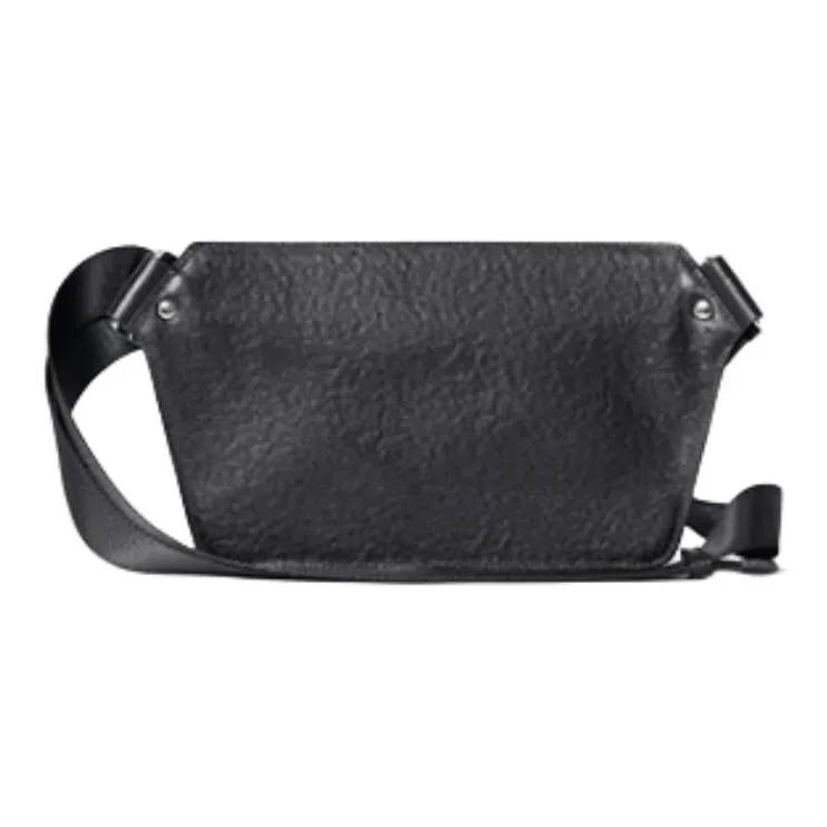 DOSRFINI Cow Leather Sling Bag Medium Size Men's Black Litchi Grain/Black Vegetable Tanned Leather-2
