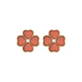 18K Gold Lucky Four-Leaf Clover Stud Earrings[Red]