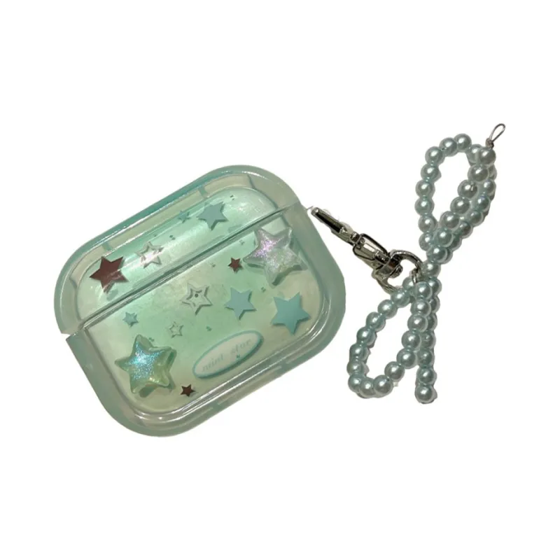 Baohuguang Compatible With AirPods 2/1/pro TPU Korean Style Ins Mint Green Oil Splatter Stars Headphone Cases-2