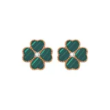 18K Gold Lucky Four-Leaf Clover Stud Earrings[Green]