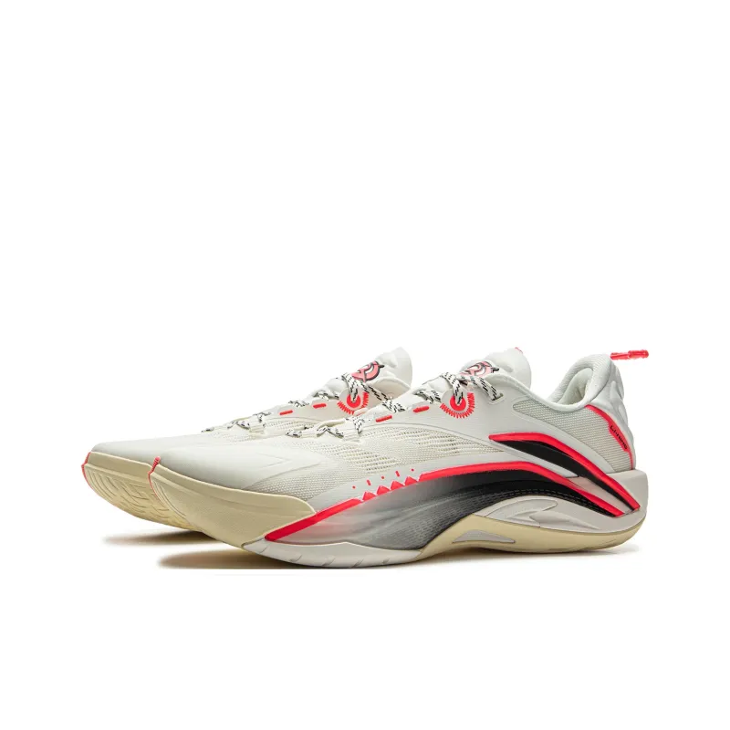LiNing Wear Resistant Support Rebound Grip Low Top Outdoor Performance Basketball Shoes Men's Champagne White-2