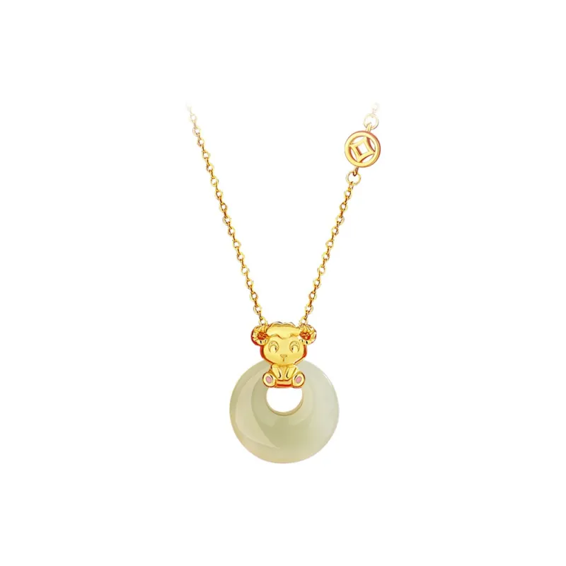 Qing Yi Hetian Jade Necklaces Pale Greenish White Jade Unisex-13