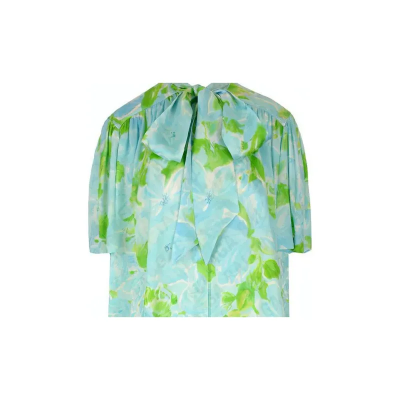 Balenciaga Short Sleeve Scarf Blouse 'Blue/Green'-5