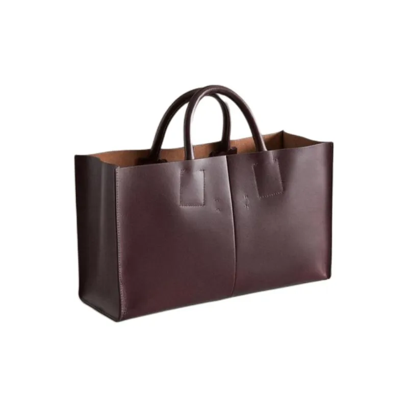 ZARA Buffalo Leather Tote Bag Shopping Bag Handbag Mini Women's Burgundy-1