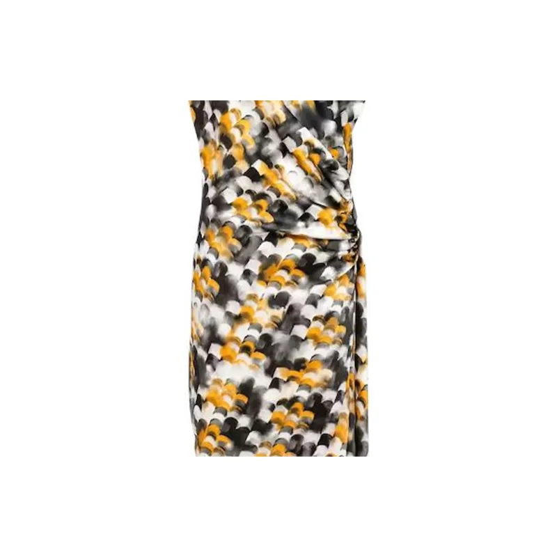 PRADA Long Printed Satin Dress Sleeveless Dress Women's Yellow-3