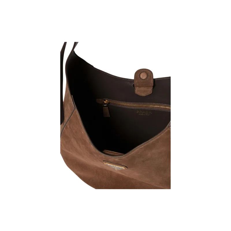 PRADA Suede Handbag, Shoulder Bag Women's Brown-3