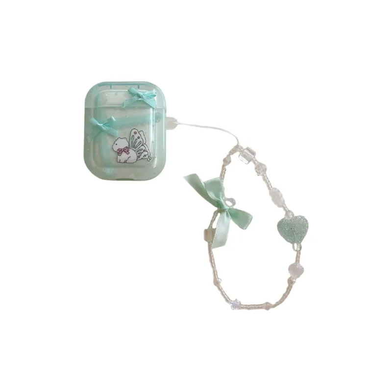 Baohuguang Compatible With AirPods Pro 2/3/1 TPU Ins Mint Green Bowknot Kitten Headphone Cases-2
