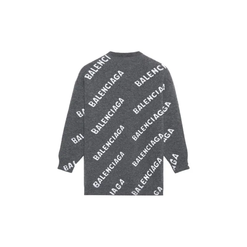 Balenciaga All Over Logo Wool Crewneck 'Dark Grey/White'-1