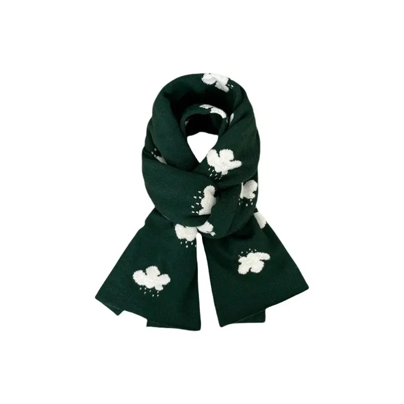 PISHUSHU Polyester Knit Scarves Unisex Dusty Blue Khaki Forest Green Klein Blue Ink Black-2