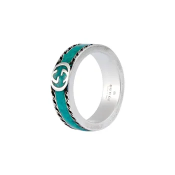 GUCCI 925 Sterling Silver Enamel Rings Unisex Green