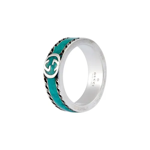 GUCCI 925 Sterling Silver Enamel Rings Unisex Green