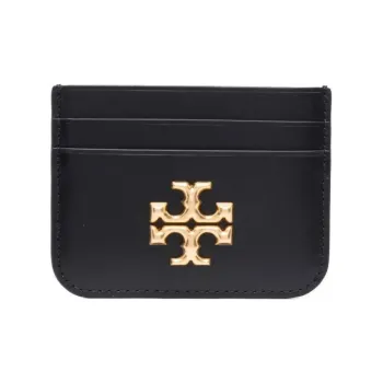 TORY BURCH Eleanor Cow Leather Card Holder Unisex Black