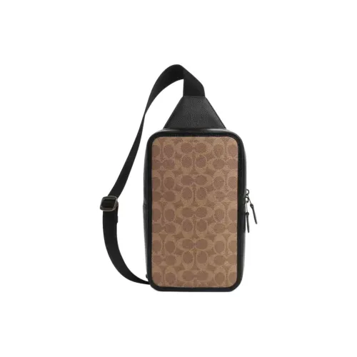 COACH Cow Leather Shoulder Bag Crossbody Bag Sling Bags Small Size Women's Khaki & Black