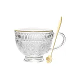 Gold Edge Sunflower Glass Cup+Spoon+Cup Cleaning Brush[1 Piece]