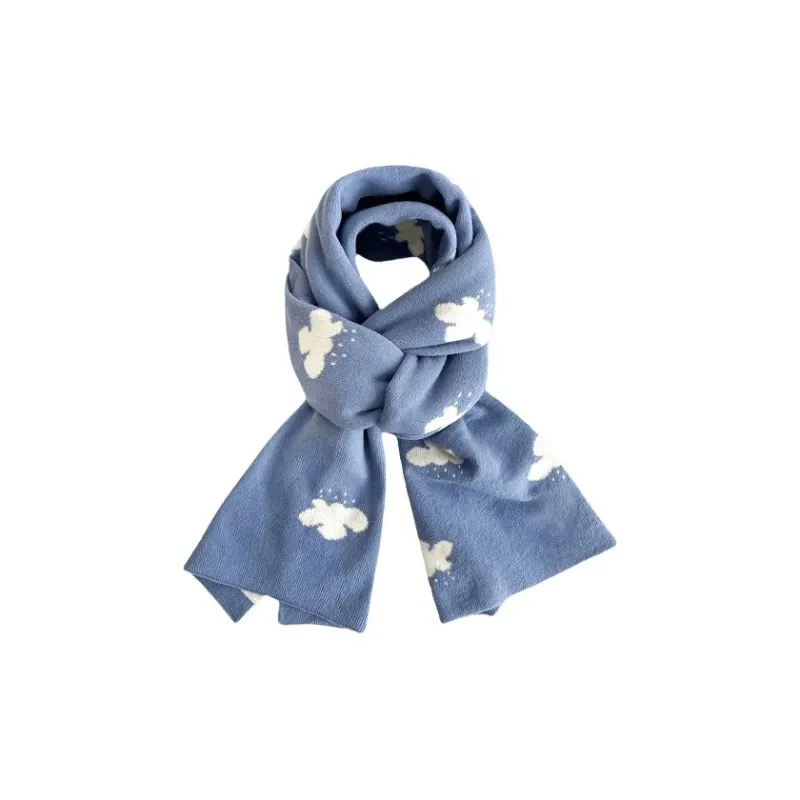 PISHUSHU Polyester Knit Scarves Unisex Dusty Blue Khaki Forest Green Klein Blue Ink Black-0