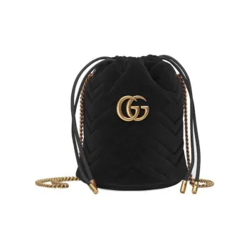 GUCCI GG Marmont Velvet Bucket Bags Crossbody Bag Shoulder Bag Mini Women's Black