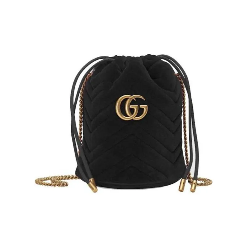 GUCCI GG Marmont Velvet Bucket Bags Crossbody Bag Shoulder Bag Mini Women's Black-0