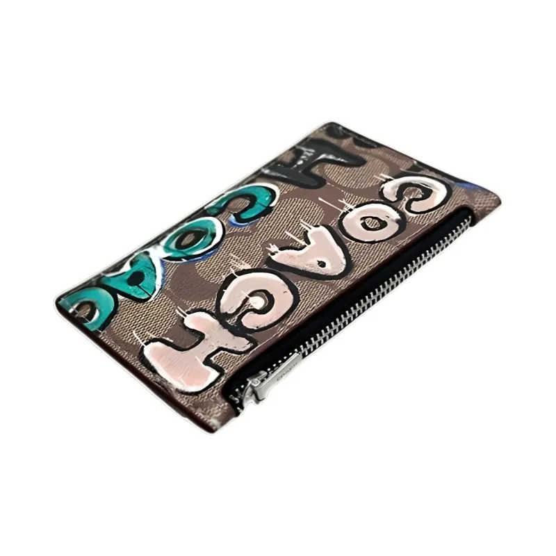 COACH Mint+Serf Zip Card Case Collaboration Canvas With Leather Canvas Bag Clutch Wallet Card Holder Women's Khaki-2
