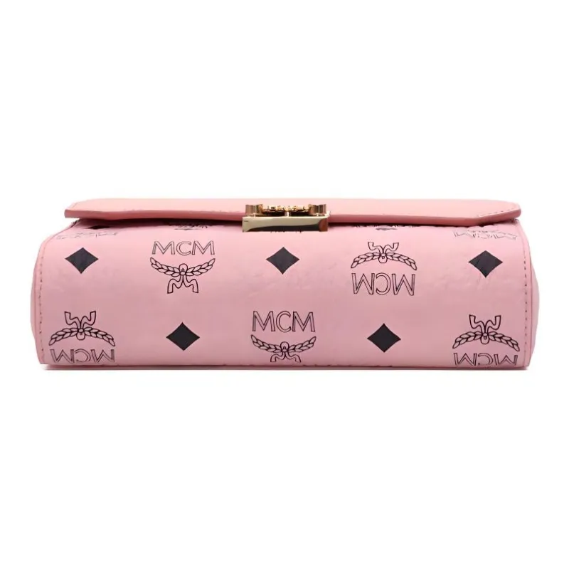 MCM Millie Visetos Leather Shoulder Bag, Crossbody Bag Small Size Women's Cherry Blossom Pink-3