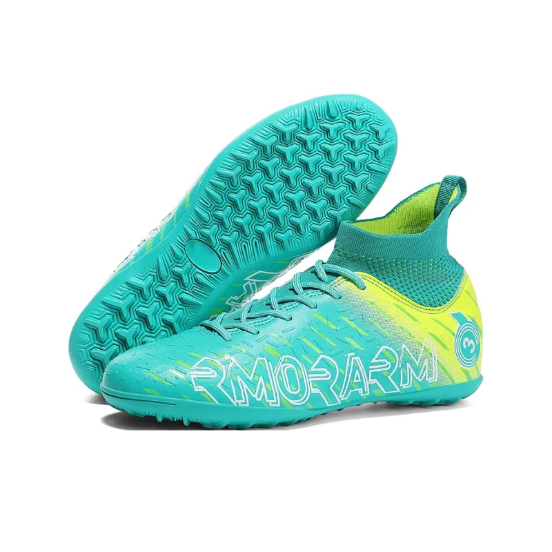 OFFER AITR Soccer Shoes Unisex High Top Black/White/Cyan-14