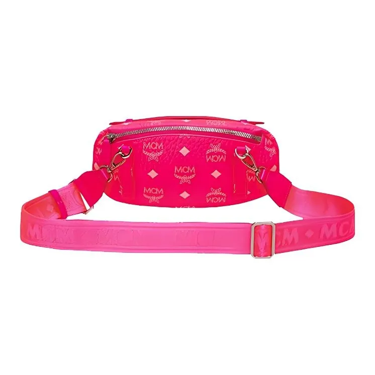MCM Essential Visetos Origina Fabric Fanny Pack Crossbody Bags Small Size Women's Pink-7