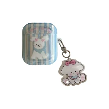 Baohuguang Compatible With AirPods 1/pro/2 TPU Ins Blue Stripes Cute Dog Impact Resistant Headphone Cases
