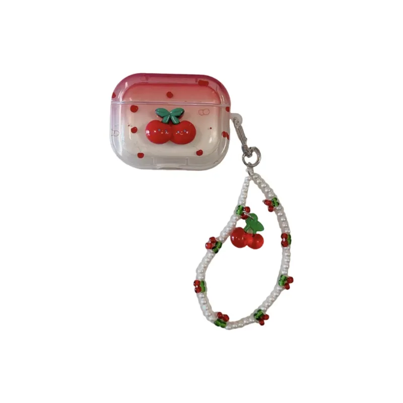 Baohuguang Compatible With AirPods 2/1/pro TPU Ins Gradient Gradient 3D Effect Cherry Headphone Cases-1