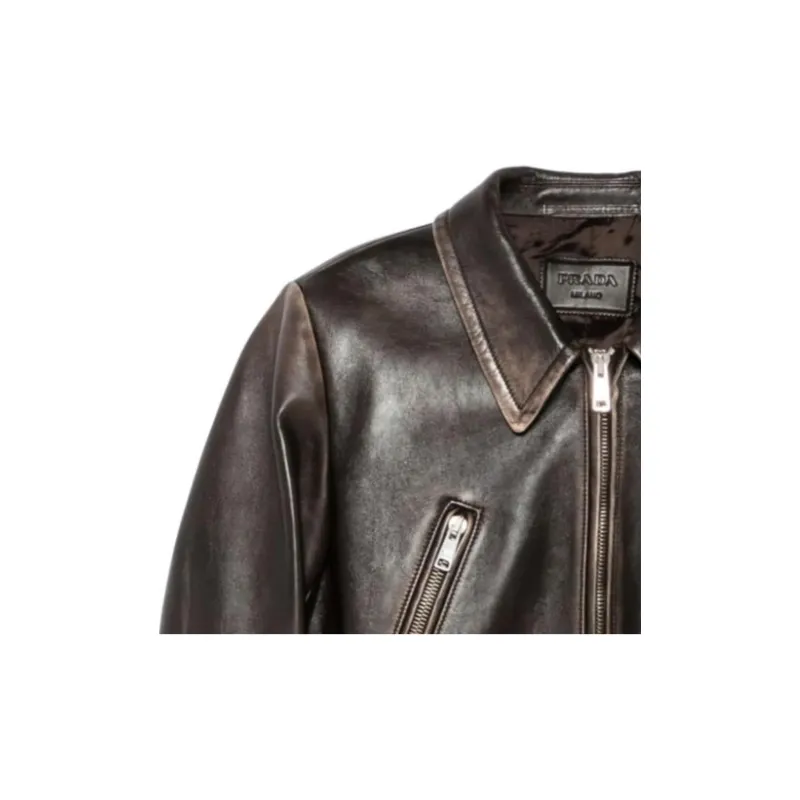 PRADA Leather Jacket Women's Brown-3