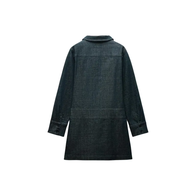 ZARA ZW Series Long Sleeved Dress Women's Dark Blue-1