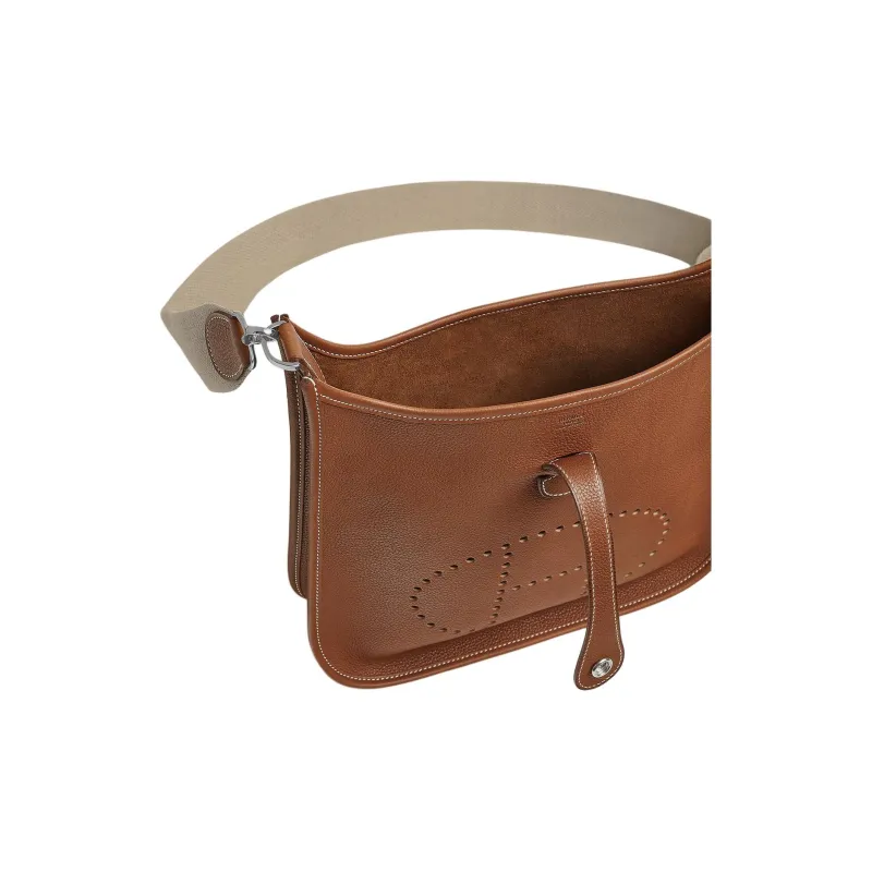 HERMES Evelyne Barenia Faubourg Calfskin Crossbody Bag Shoulder Bag Women's Light Yellow Umber With A Hint Of Taupe-3