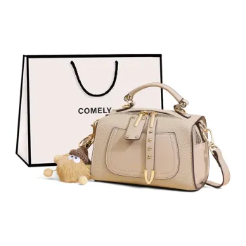 COMELY Cow Leather Patchwork Synthetic Leather One Shoulder Handbags Regular Women's Elephant Gray