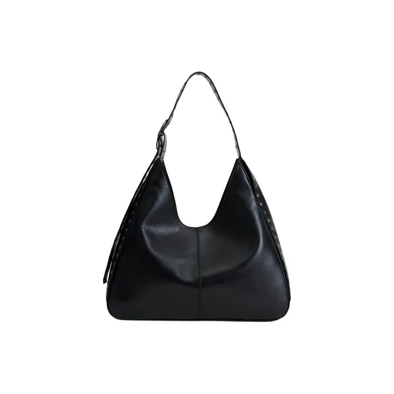 ZARA Cow Leather Bucket Bag Handbag Shoulder Bag Large Size Women's Black-2