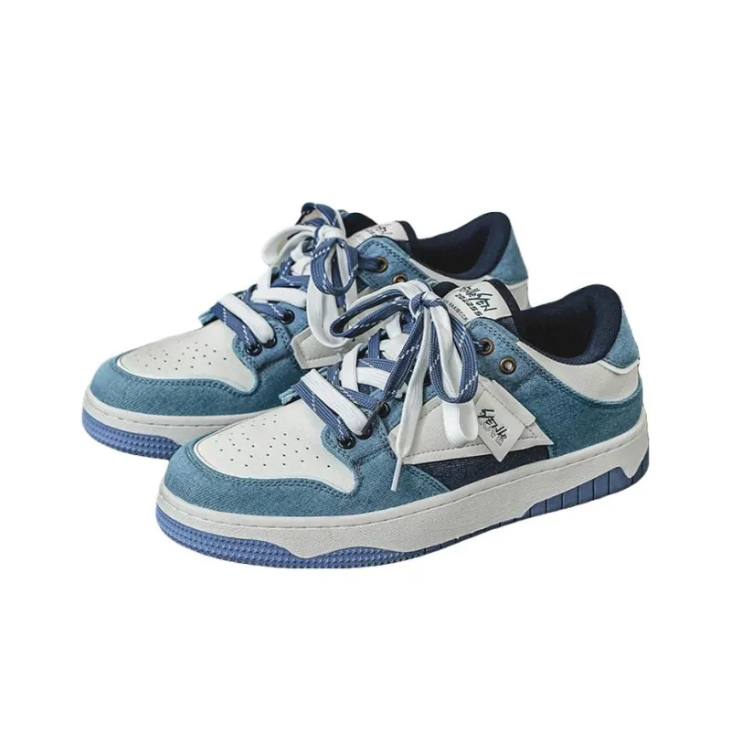 Year By Year Anti Slip Wear Resistant Low Top Skateboard Shoes Men's Denim Blue-0