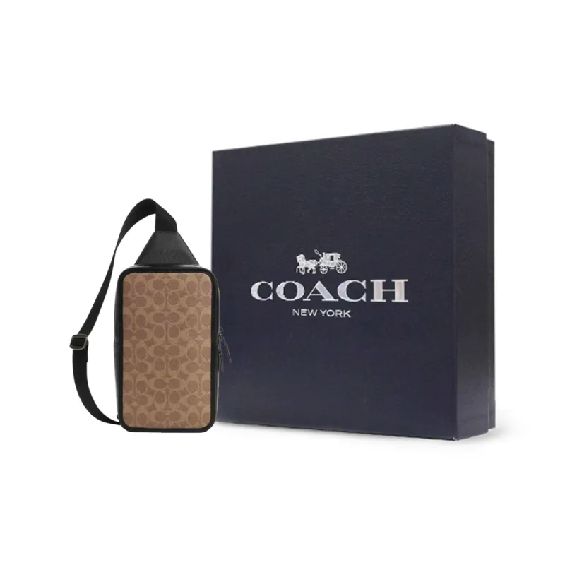 COACH Cow Leather Shoulder Bag, Crossbody Bag, Sling Bag Trumpets Women's Khaki & Black-8