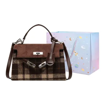 GOX Woolen Shoulder Bag Women's Coffee Small Plaid, Brown Large Plaid, Blue Plaid