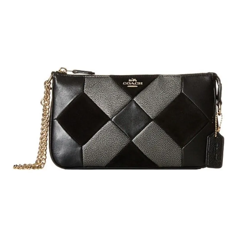 COACH NolitaWristlet Pebbled Leather Pochette, Shoulder Bag, Handbag Medium Size Women's Black & Silver-1
