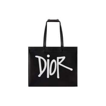 DIOR Cow Leather Tote Bag Shopping Bag Handbag Men's Black