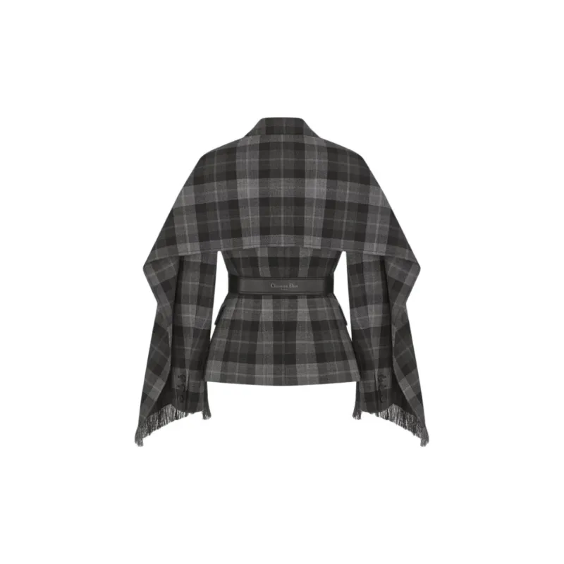DIOR Checkered Belted Removable Scarf Jacket-1