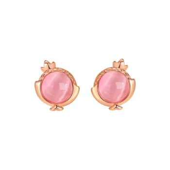Old Fu Gold Glass Cat Eye 925 Sterling Silver, Jade Stud Earring Women's